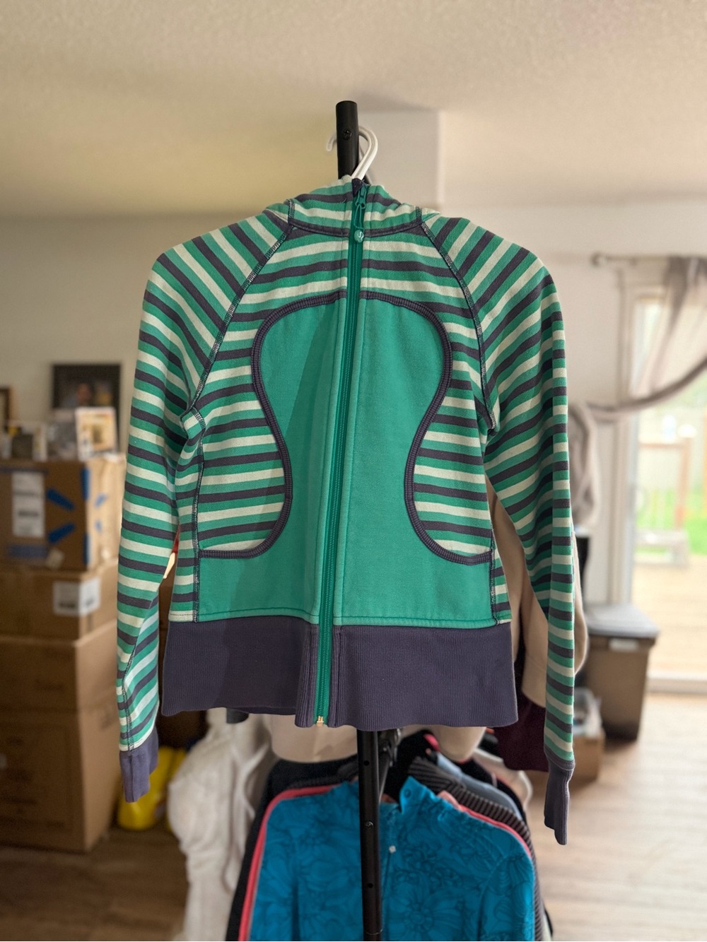 lululemon athletica scuba Teal & Navy Striped Full-Zip Hoodie